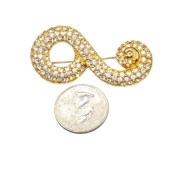 Vintage Swarovski Pave Swirl Brooch, Clear Crystals Pin with Gold Plate Setting - Picture 3 of 6